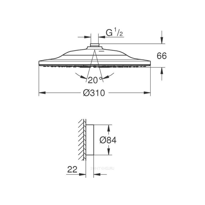 Плитка керамогранит Grohe Rainshower 310 SmartConnect верхний душ 26641000 для пола