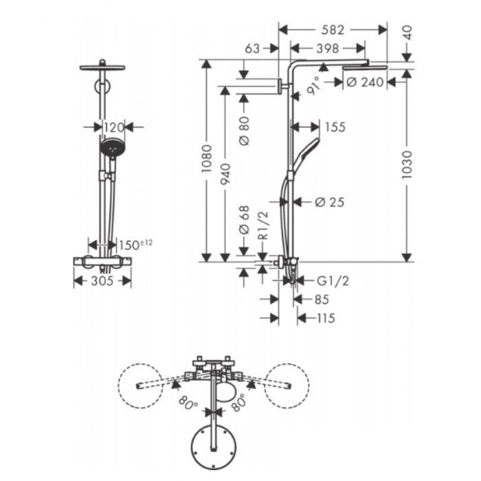 Плитка керамогранит Душевая система Hansgrohe Raindance Select S 27633000 для пола