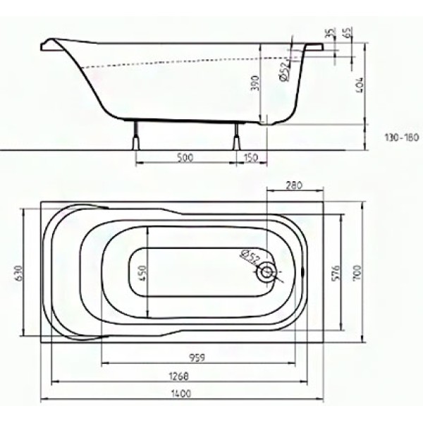 Ванна акриловая Kolo SENSA XWP354000N 140X70 см