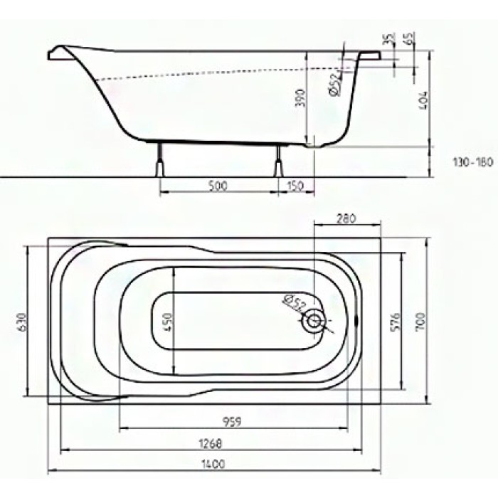 Ванна акриловая Kolo SENSA XWP354000N 140X70 см
