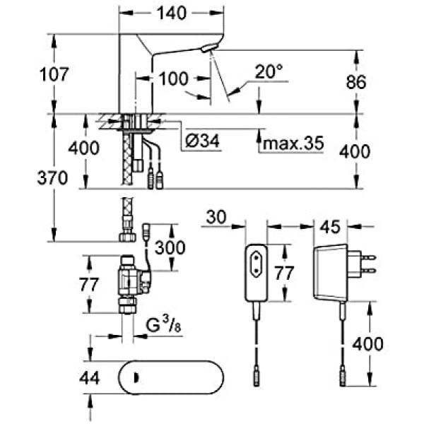 Grohe Euroeco Cosmopolitan E Смеситель сенсорный для раковины без смешивания (36269000)