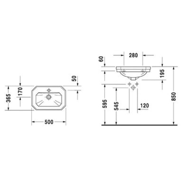 Плитка керамогранит Керамическая раковина 50 см Duravit 1930 0785500000 для пола