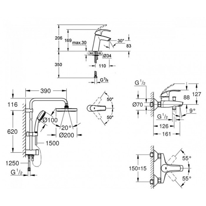 Grohe Eurosmart набор для ванны 3 в 1 (123246R)