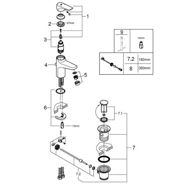 Grohe BauFlow Смеситель однорычажный для раковины S-Size (23751000)