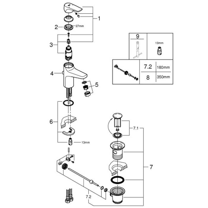 Grohe BauFlow Смеситель однорычажный для раковины S-Size (23751000)