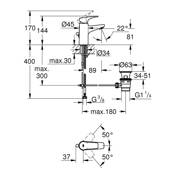 Grohe BauFlow Смеситель однорычажный для раковины S-Size (23751000)