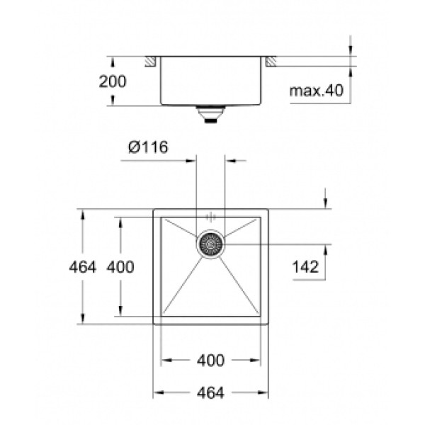 Мойдка для кухни Grohe 464x464 мм, 1 чаша, матовая, в уровень со столешницей (31578SD0)