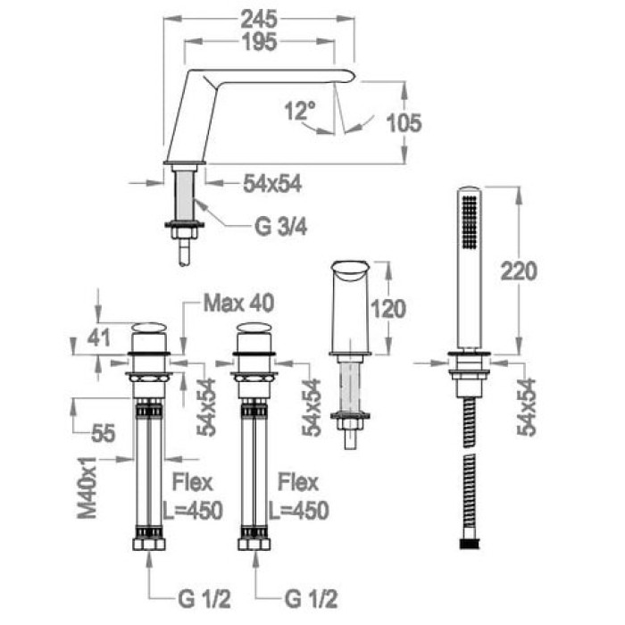 Смеситель для ванны Fir Dynamica 88 (88.4856.2.10.00)