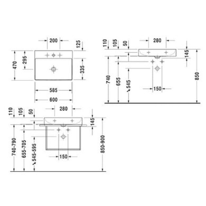 Плитка керамогранит Керамическая раковина 60 см Duravit DuraSquare 2353600041 для пола