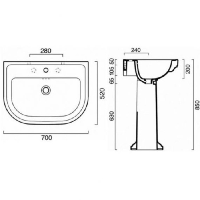Керамическая раковина 70 см Catalano Canova Royal