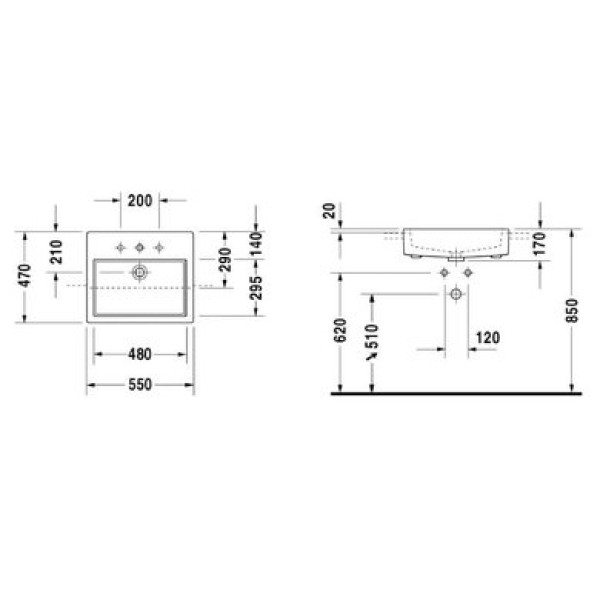 Плитка керамогранит Керамическая раковина 55 см Duravit Vero 0314550000 для пола