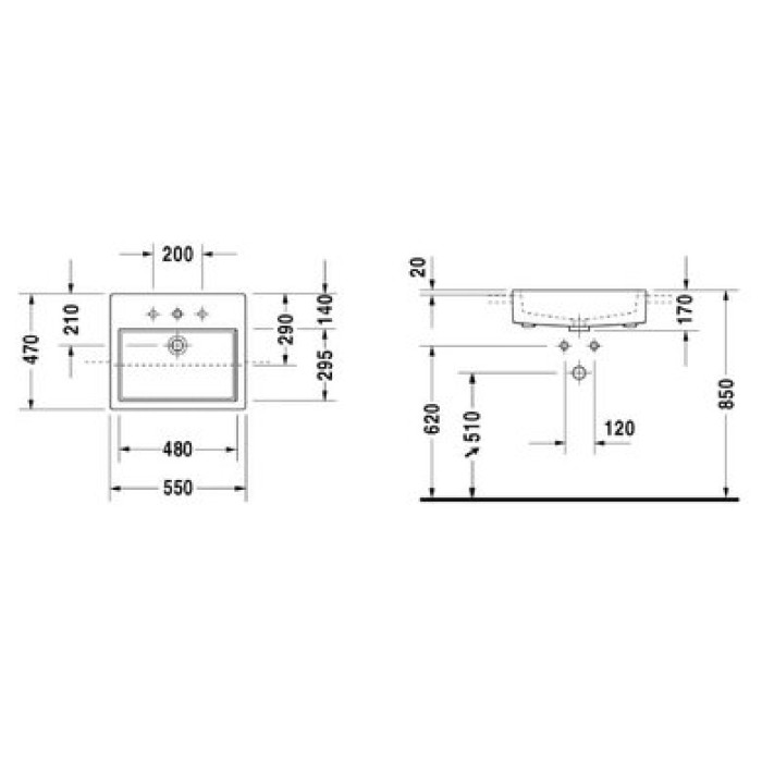 Плитка керамогранит Керамическая раковина 55 см Duravit Vero 0314550000 для пола