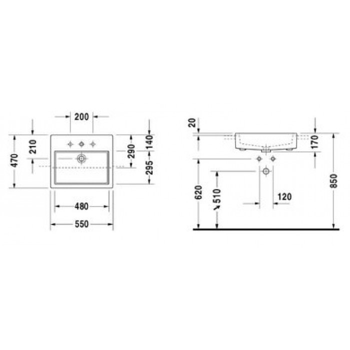 Плитка керамогранит Керамическая раковина 55 см Duravit Vero 0314550000 для пола