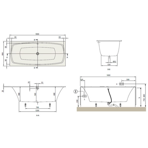 Ванна квариловая Villeroy&Boch My Art UBQ180MYA2V-01 + ножки