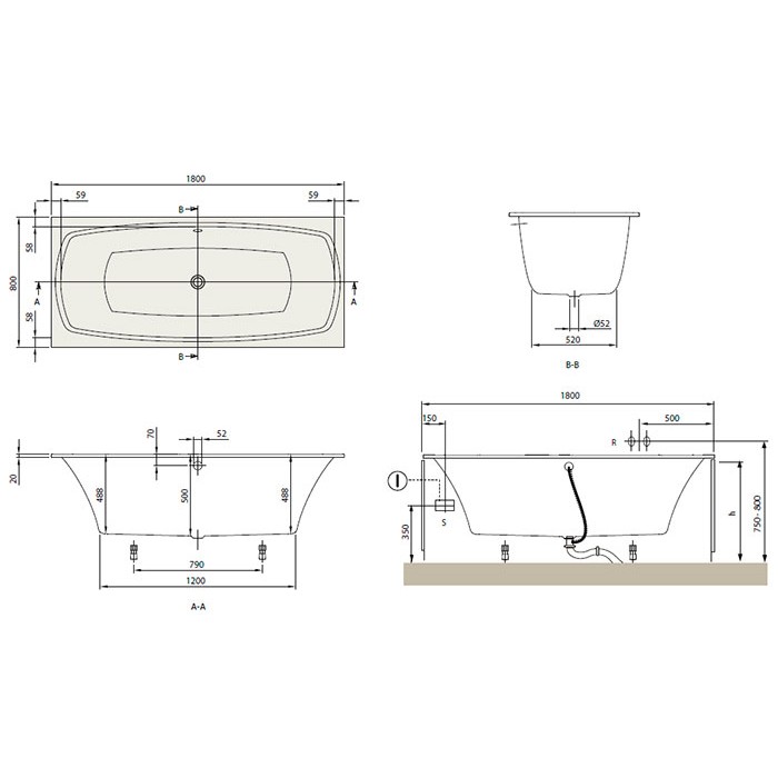Ванна квариловая Villeroy&Boch My Art UBQ180MYA2V-01 + ножки