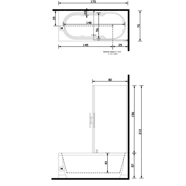 Gruppo Treesse Cristina Box Easy Ванна прямоугольная 170x70xh213 см