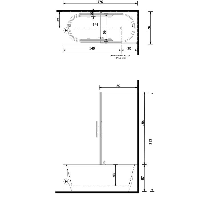 Gruppo Treesse Cristina Box Easy Ванна прямоугольная 170x70xh213 см