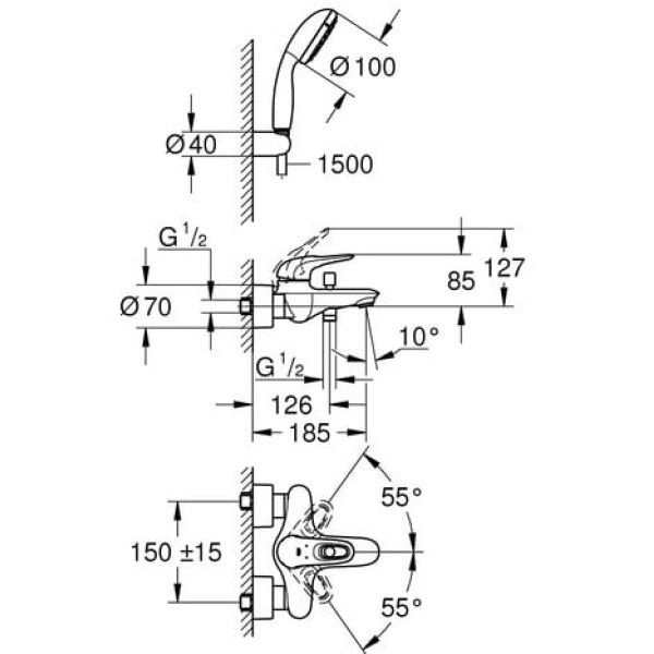 Смеситель для ванны Grohe Eurostyle 3359230A