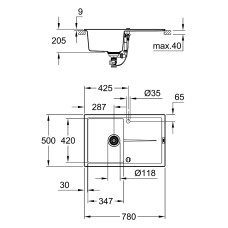 Мойдка для кухни Grohe 780x500 мм, Granite Black (31639AP0)