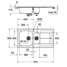 Мойдка для кухни Grohe 970x500 мм с эксцентриком, 2 чаши, матовая (31564SD0)