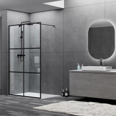 Душова стінка Devit Art FEN3240B 200x120 см  профіль чорний матовий, прозоре скло з візерунком в сіточку
