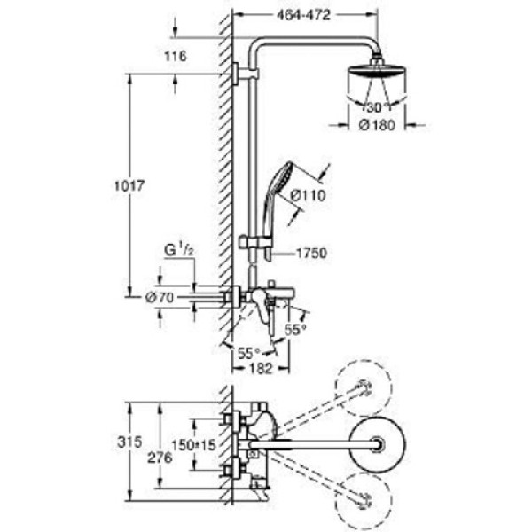 Плитка керамогранит Душевая система Grohe Euphoria 180 (26320000) для пола