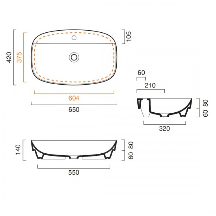 Керамическая раковина 65 см Catalano Green Lux, cemento satinato Керамическая раковина 65 см Catalano Green Lux, cemento satinato