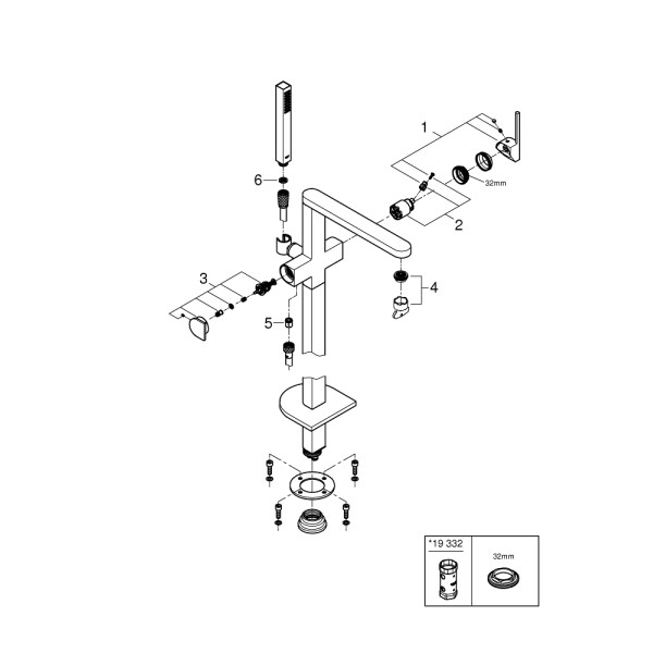 Grohe Plus Смеситель однорычажный для ванны напольный монтаж (23846003)