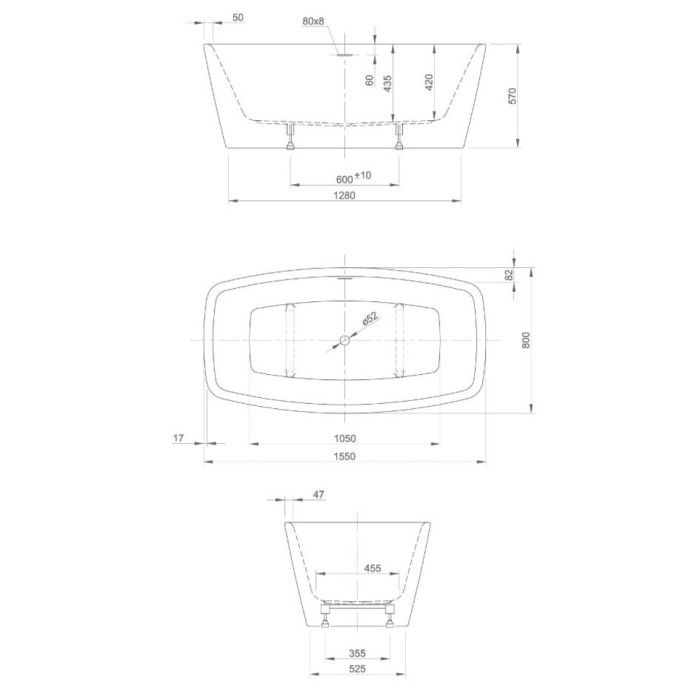 Ванна акриловая Knief Cube XS 155*80 см (0100-254)