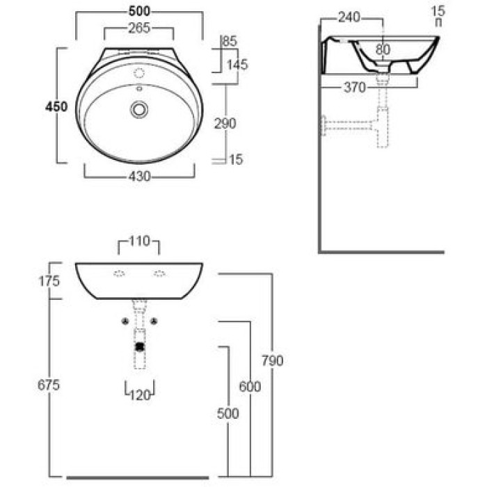 Керамическая раковина 50 см Simas Bohemien, nero glossy BO 10