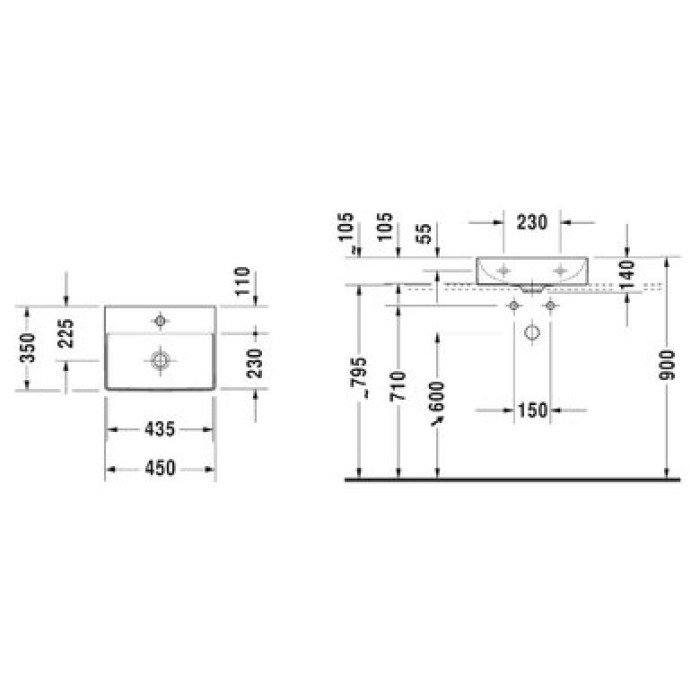 Плитка керамогранит Керамическая раковина 45 см Duravit DuraSquare 0732450071 для пола