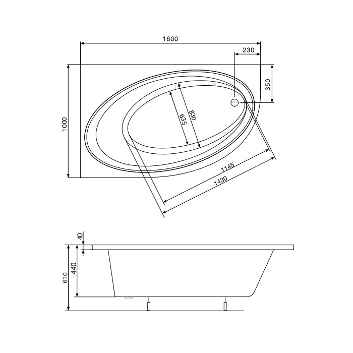 Ванна акриловая 160*100см ROCA ORBITA A24T217000 с ножками