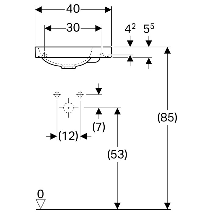 500.635.01.2 Acanto раковина 40 см, отверстие справа, без перелива, белый