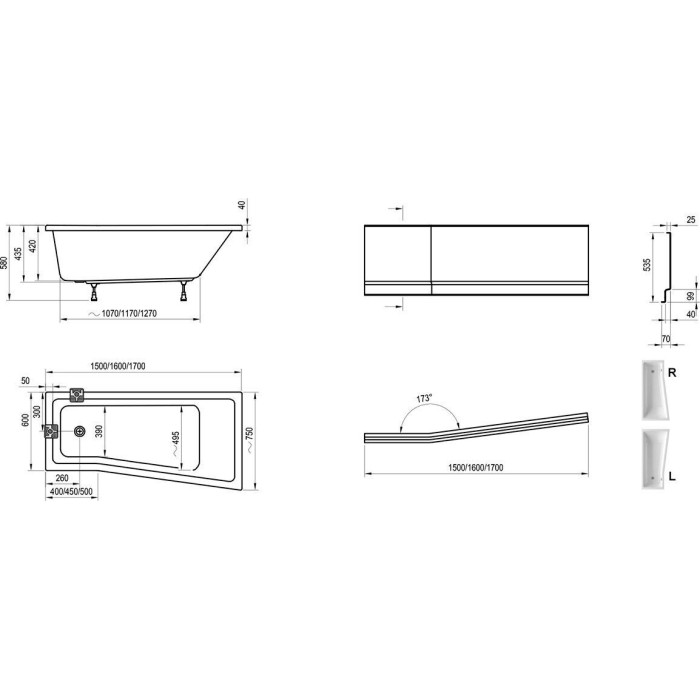 Ванна Ravak BE HAPPY II 170x75 R C951000000 Ванна Ravak BE HAPPY II 170x75 R C951000000