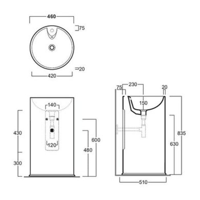 Керамическая раковина 46 см Simas Top-Lavabi GTE