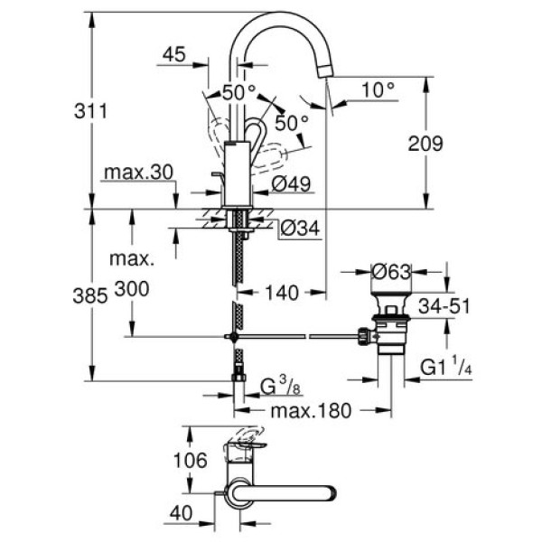Смеситель для раковины Grohe Bau Loop L-Size 23763000