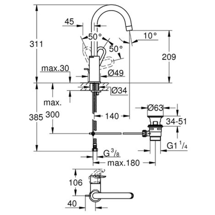 Смеситель для раковины Grohe Bau Loop L-Size 23763000