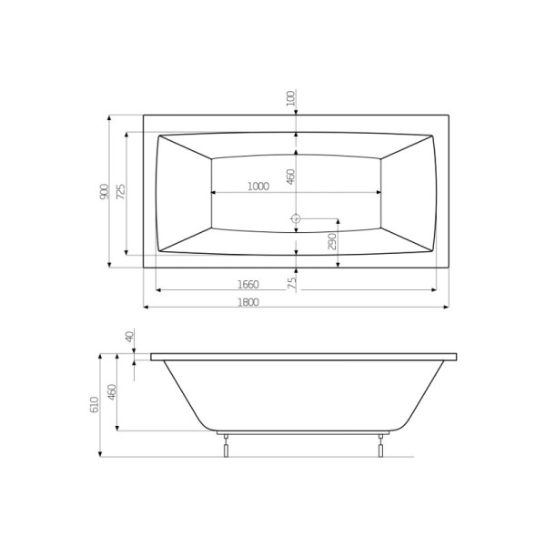 Ванна акриловая 180*90см ROCA VITA A24T082000 с ножками