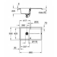 Мойдка для кухни Grohe 860х500 мм, Granite Black (31640AP0)