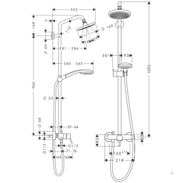 Душевая система Hansgrohe Croma 160 Showerpipe (27154000)