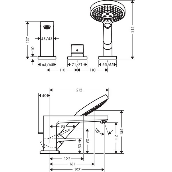 Смеситель для ванны Hansgrohe Metropol 74550000