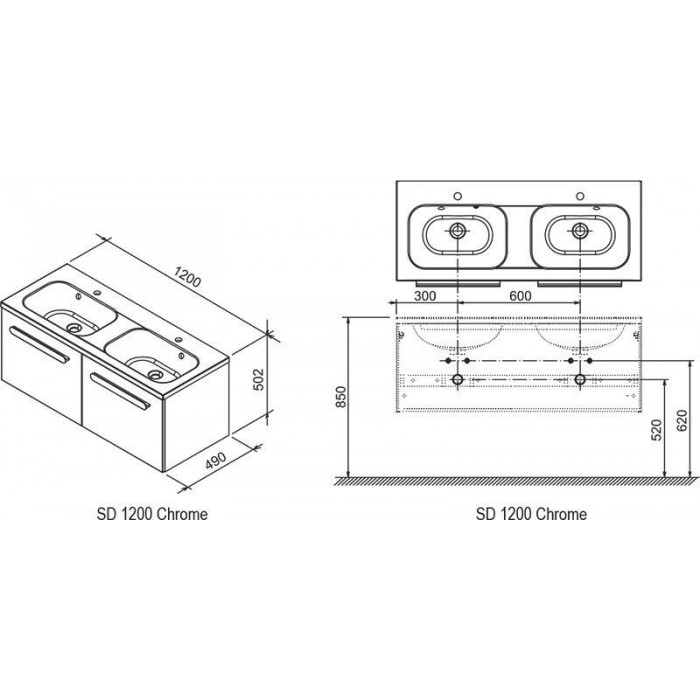 Тумба под умывальник Ravak SD- 1200 Chrome Белый/Белый