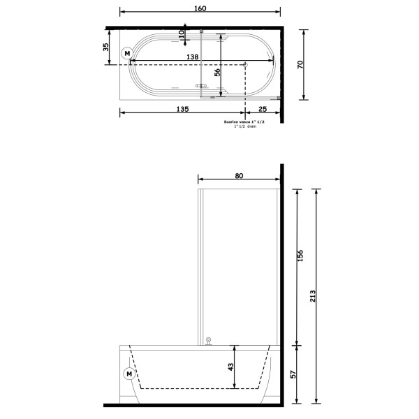 Gruppo Treesse Cristina Box Easy Ванна прямоугольная 160x70xh213 см