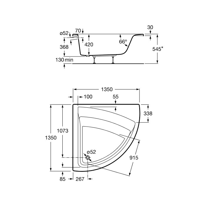 Ванна акриловая 135*135см ROCA EASY A248191000 с ножками