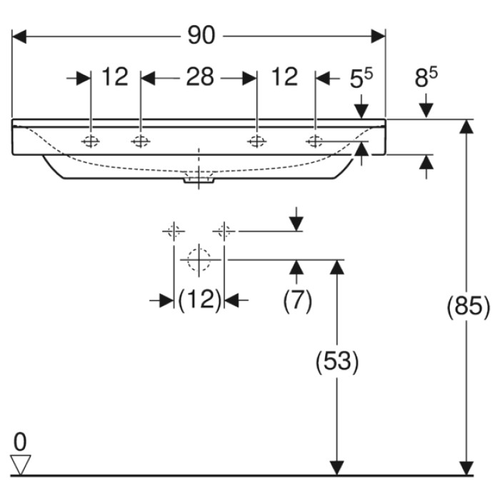 Раковина Geberit Xeno2 90 см с отверстием, без перелива, белый KeraTect 500.531.01.1 Раковина Geberit Xeno2 90 см с отверстием, без перелива, белый KeraTect 500.531.01.1