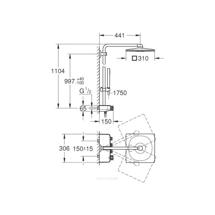 Плитка керамогранит Grohe Euphoria SmartControl System 310 Cube Duo Душевая система 26508LS0 для пола