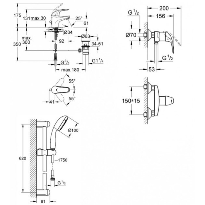 Набор смесителей для душа Grohe Euroeco 123232S 3 в 1