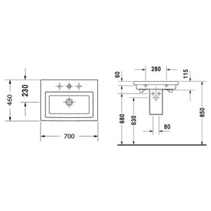 Плитка керамогранит Керамическая раковина шлифованная 70 см Duravit 2nd floor 0491700027 для пола