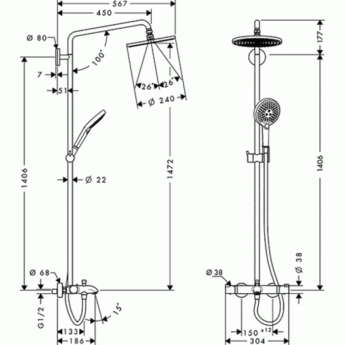 Душевая система Hansgrohe Raindance Select S 240 Showerpipe (27117000)