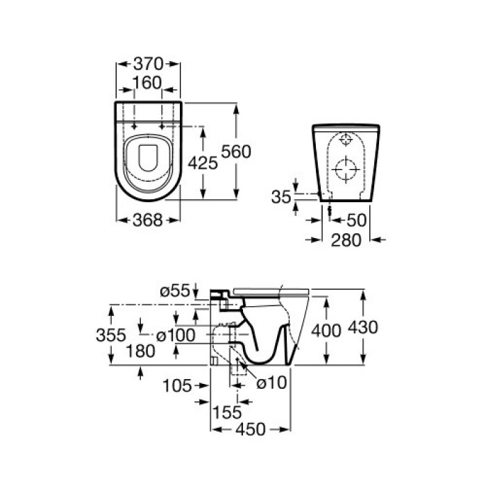 Унитаз пристенный Roca Inspira Rimless (A347527000) без сиденья